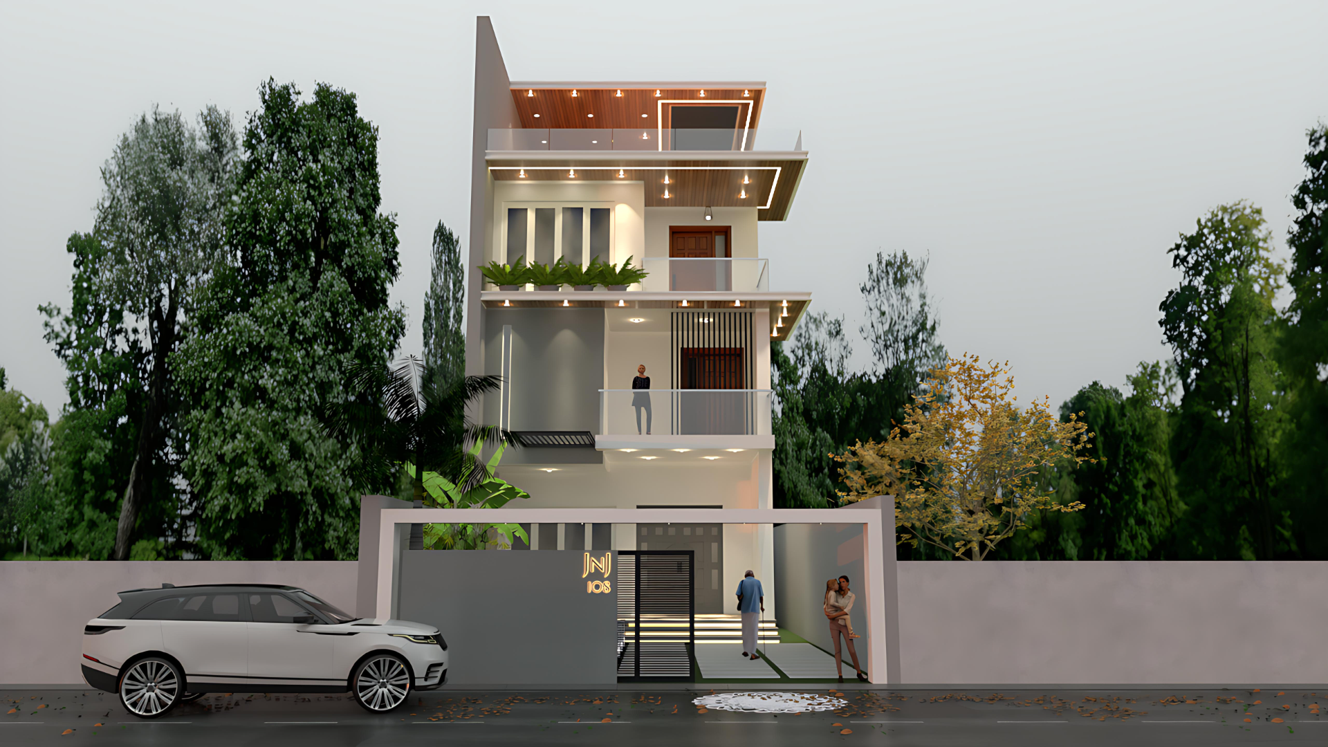 Beautiful bungalow elevation design in Pondicherry – blend of modern and classic style