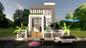 Traditional South Indian house elevation in Pondicherry with authentic design