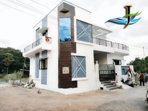 Luxury villa front elevation design by Jack N Jill Architecture in Poothurai